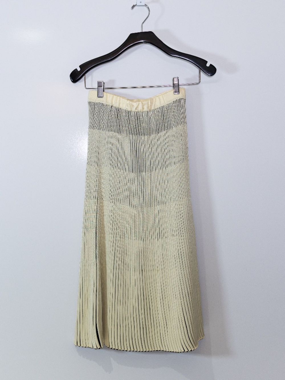 Christian Wijnants Wool Blend Stretch Knit Pleated Midi Skirt Ivory Black S